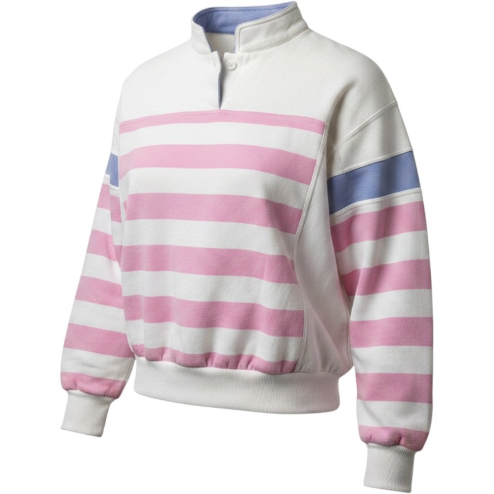 Dolfin Sweatshirt Womens Medium White Pink Striped Fleece Vintage 80s Retro